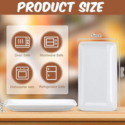 Irenare 24 Pcs 8 Inch Rectangular Salad Plates White Rectangular Porcelain Dessert Plates Appetizer Serving Tray Rectangular Porcelain Platters for Fruit Sushi Dinner Parties, Microwave, Oven Safe