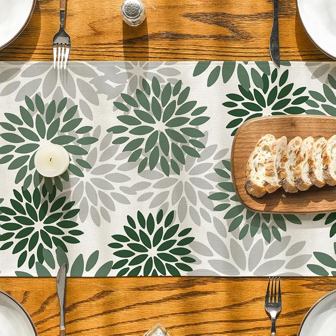 Artoid Mode Dark Green Dahlia Floral Pinnata Spring Table Runner, Seasonal - Image 7