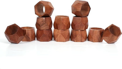 ALPHA Living HOME Wooden Napkin Rings Set of 12 - Decorative Daimond Serviette Holders for Party, Decoration, Dinning Table, Everyday, Family Gatherings - Rustic Reusable Napkin Rings (Brown)