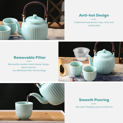 Dujust Japanese Tea Set, Cyan-blue Porcelain Tea Set - Image 3