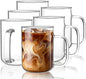 Glass Coffee Mugs, 20 oz Ice Coffee Cups Set of 6, Large Clear Tea Cups by BWODYAY