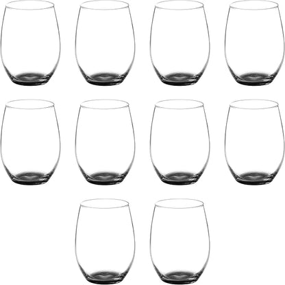 DISCOUNT PROMOS 10 ARC Stemless Wine Glasses Set, 21 oz. - Chardonnay, Cabernet, Merlot, Sauvignon - Black