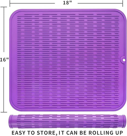 Silicone Dish Drying Mat for Multiple Usage,Easy clean,Eco-friendly,Heat-resistant Silicone Mat for Kitchen Counter or Sink,Refrigerator or Drawer Liner Purple XL 18 inches x 16 inches
