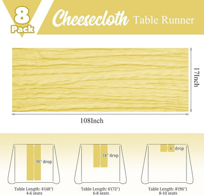 8 Pack Yellow Table Runner 17 x 108inch Cheesecloth Table Runner Boho Gauze - Image 2