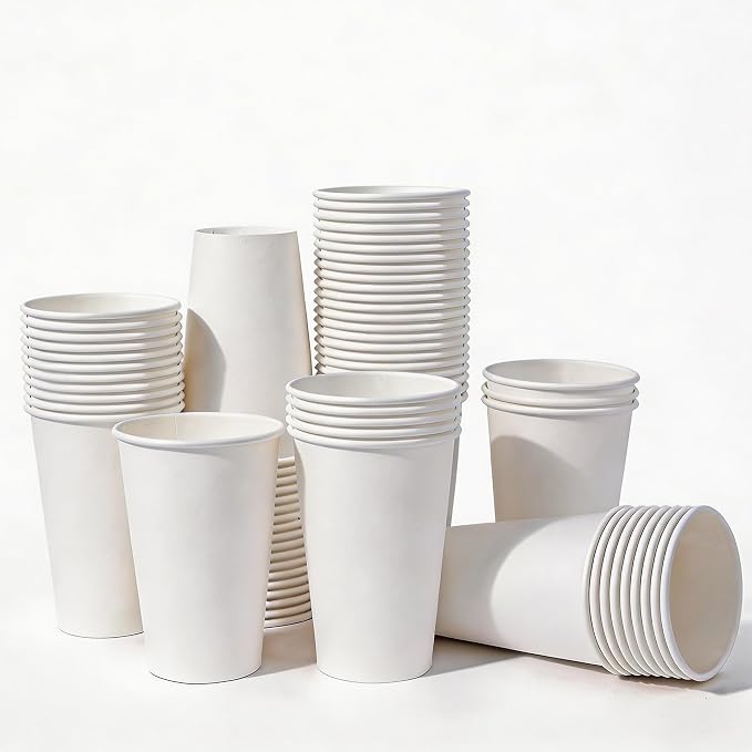 MOUMOULIFE Disposable Paper Coffee Cups 16 oz 300 Count, Leak-Proof White by moumoulife