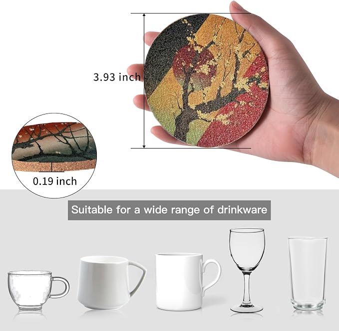Cork Coasters for Drinks Absorbent Non Slip 12pcs 4 Inch Ukiyo-e | Japanese - Image 2