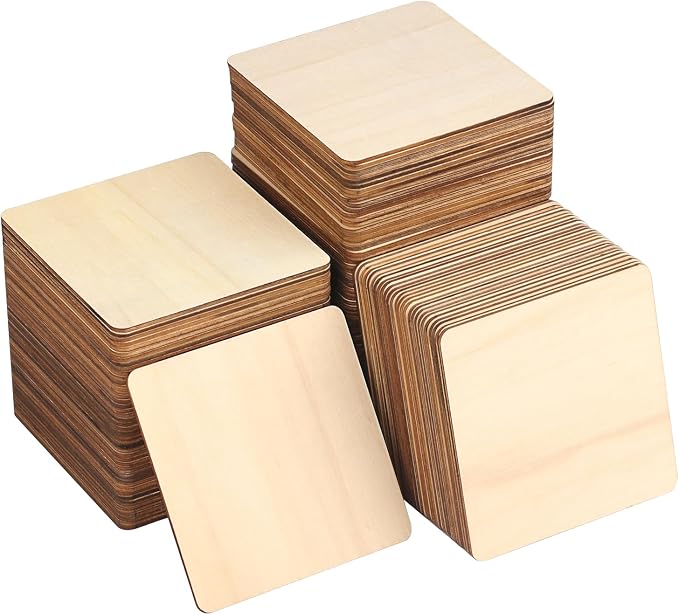 200 Pieces Unfinished Wooden Squares, 4 x 4 Inch Natural Square Wood Cutout by GNIEMCKIN