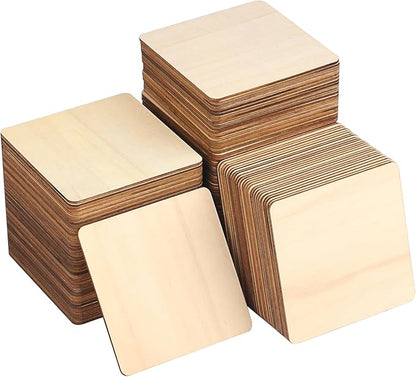 150 Pieces Unfinished Wooden Squares, 4 x 4 Inch Natural Square Wood Cutout by GNIEMCKIN