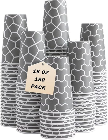 16 oz Paper Cups 180 Pack, Insulated Disposable Hot Cups | Hot and Cold Drinks by Huifany