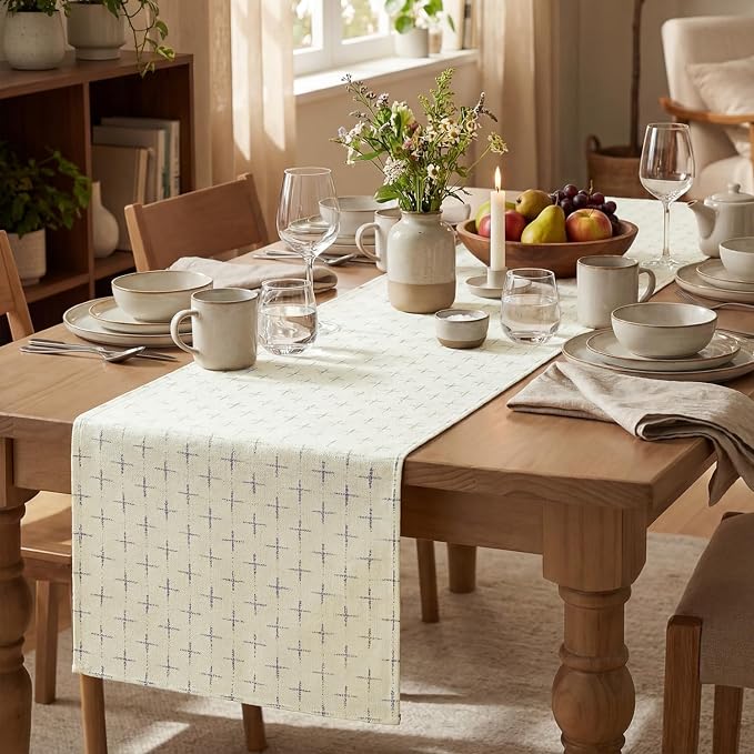 Artoid Mode White Cross-Star Textured Table Runner, Seasonal Waterproof Rustic - Image 5