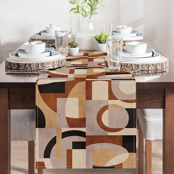 Abstract Geometric Dining Table Runner, Vintage Mid Century Modern | Art Burlap - Image 5
