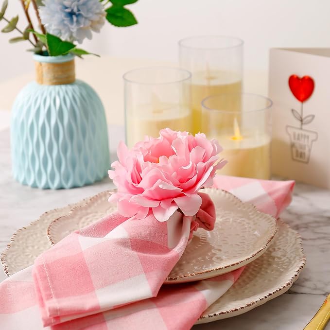Pink Peony Napkin Rings Set of 8, Big Faux Floral Napkin Ring Buckles Holder - Image 5