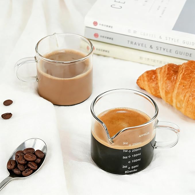 BCnmviku Espresso Cup Measuring Cup Triple Pitcher Milk Cup 250ML/8.5OZ - Image 8