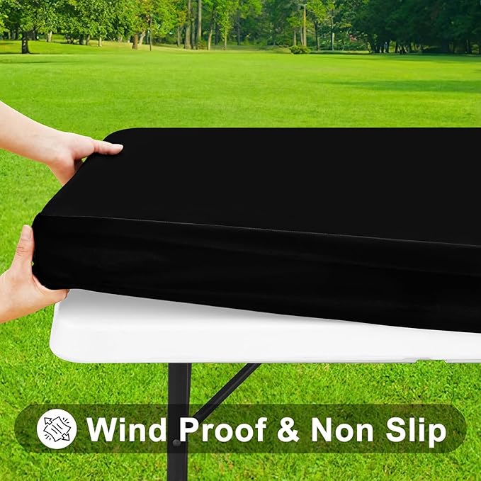 Smiry Rectangle Tablecloth, Elastic Fitted Flannel Backed Vinyl Tablecloths for 4ft Folding Tables, Waterproof Wipeable Table Covers for Indoor, Outdoor, Picnic and Camping (Black, 30"x48")