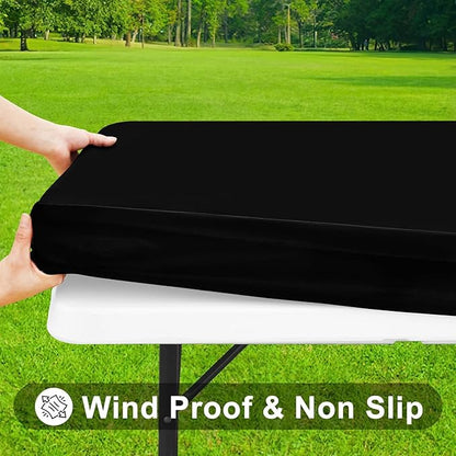 Smiry Rectangle Tablecloth, Elastic Fitted Flannel Backed Vinyl Tablecloths for 8ft Folding Tables, Waterproof Wipeable Table Covers for Indoor, Outdoor, Picnic and Camping (Black, 30"x96")
