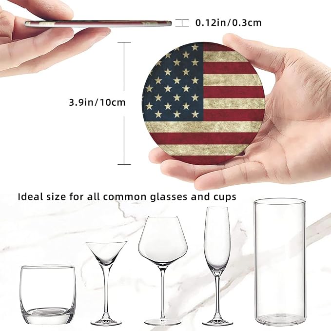 Vintage American Flag Leather Coasters Set of 6 - Image 3