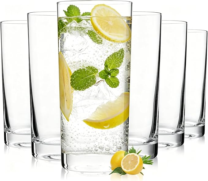 Highball Glasses Set of 6, 13oz Tall Drinking Glasses, Water Glass by PureGlassPureStyle