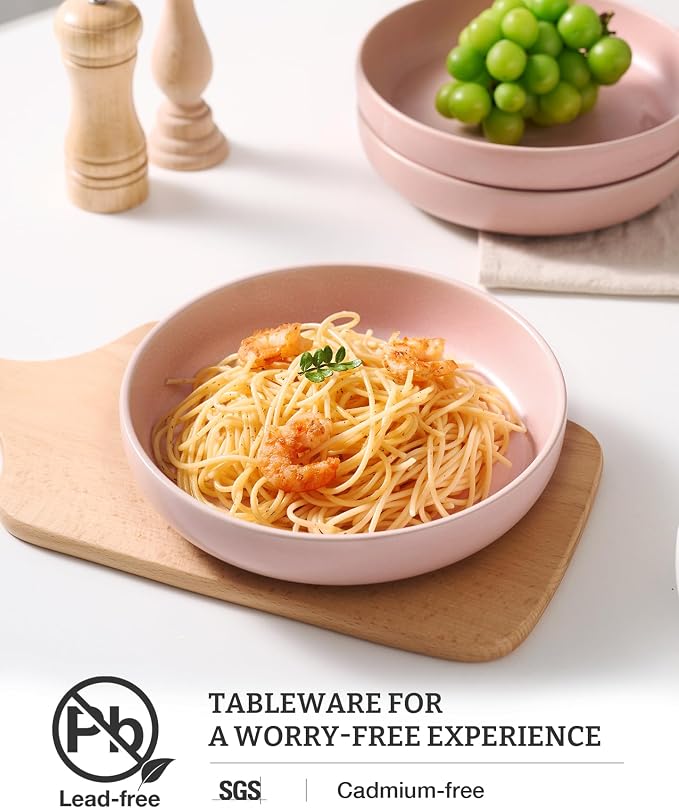 famiware Milkyway 33 oz Pasta Bowls Set of 8, Light Pink | Double Reactive Glaze - Image 2