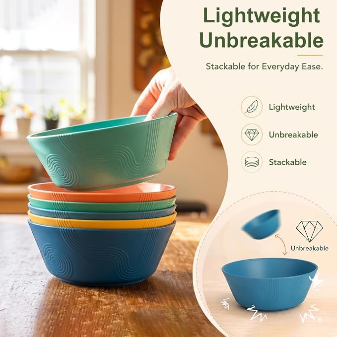 PYRMONT Large Cereal Bowls 36 OZ Wheat Straw Bowls Set of 8 Alternative Plastic - Image 7