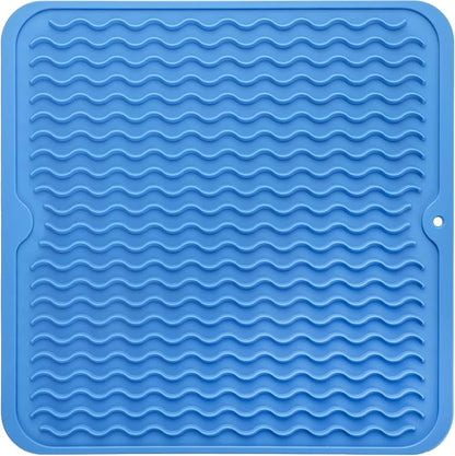 Silicone Dish Drying Mat for Multiple Usage,Easy clean,Eco-friendly,Heat-resistant Silicone Mat for Kitchen Counter or Sink,Refrigerator or Drawer liner Lichen BlueL M 12 inches x 12 inches