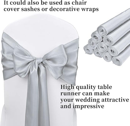 10-Pack Silver 12 x 108 inche Long Premium Satin Table Runner | Wedding - Image 3