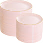 PULOTE 200Pieces Pink Plastic Plates - Premium Hard Pink and Gold Disposable - Include 100PCS 10 inch Dinner & 100PCS 7 inch Dessert Plates, Ideal for Wedding, Party & Valentines Day
