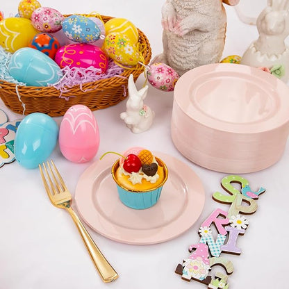 bUCLA 100Pieces Pink Plastic Dessert Plates - 6.25 inch Pink Disposable Dessert/Appetizer/Small Cake Plates for Wedding, Party & Mother's Day