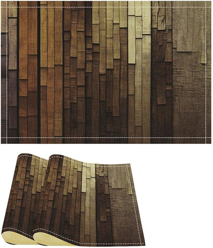Retro Plank Placemat Set, Rural Old Shabby Brown Beige Farmhouse Barn Wooden Board Pattern Home Decor Linen Table Mats for Dining Room Kitchen Party(17x12in) x2P