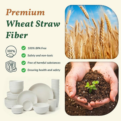 40 PCS Kitchen Dinnerware Sets, Wheat Straw Plates and Bowls Sets, Unbreakable - Image 3