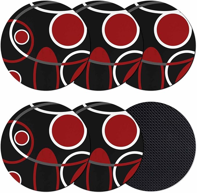 Black Red Coasters Set of 6, Non-Slip Cup Coaster Mat by PIEPLE