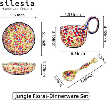 silesia Handmade Loop Handle Soup Bowl, Plate and Spoon Set Ceramic Hand - Image 8