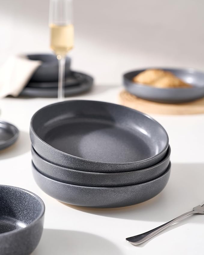 famiware Milkyway 33 oz Pasta Bowls Set of 8, Matte Dark Charcoal | Double - Image 5