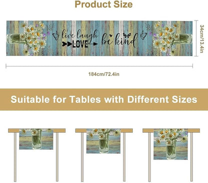 White Daisy Table Runner, Rustic Spring Sunflowers Floral Flower Vase Wooden - Image 5