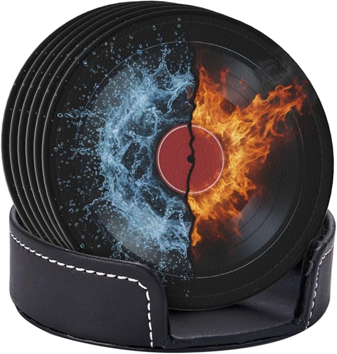 Modern Music Record Art Leather Coasters Set of 6 - Image 2