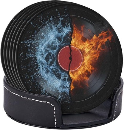 Modern Music Record Art Leather Coasters Set of 6 - Image 2