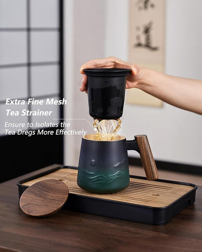 ZENS Tea Infuser Mug with Lid for Loose Tea Steeper, 14.5oz Wooden Handle | - Image 4