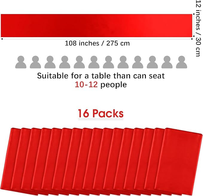 Aneco 12 Pack Satin Table Runner 12 x 108 Inch Red Long Wedding Satin Silk - Image 2