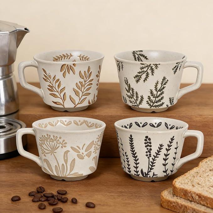 Vintage Ceramic Mug Set - 12 oz Unique Ceramic Coffee Mugs & Tea Cups - Image 2