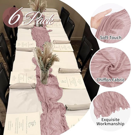 6 Pack Dusty Pink Cheesecloth Table Runner 20 x 120 Inch Gauze Table Runner - Image 3