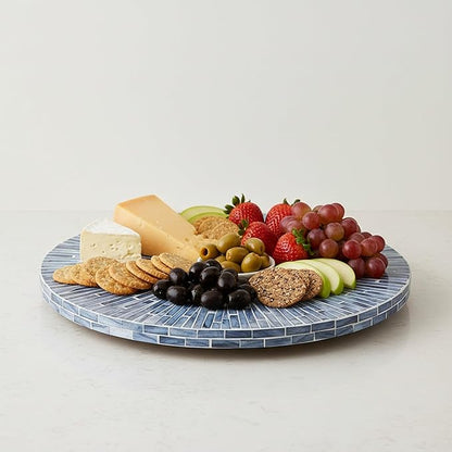 PEMAR Mother of Pearl Lazy Susan for Countertop Table (Blue Starburst, Standard (D12.6))