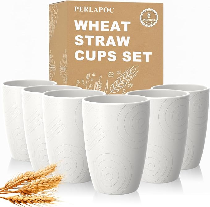 Wheat Straw Cups 6 PCS, Unbreakable 16 OZ Tumbler Set, Lightweight Glass Cups by Perlapoc
