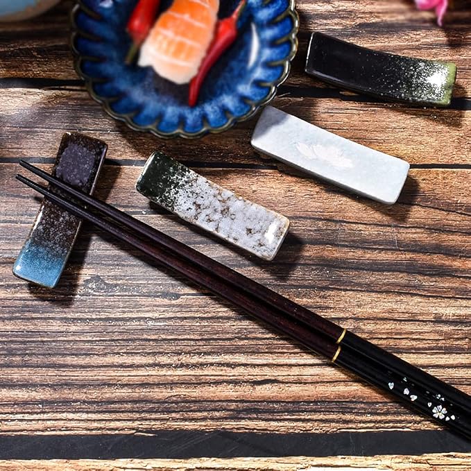 Ceramic Chopstick Rest Set of 4, Reactive Kiln Glaze Spoon Fork Holders | - Image 6