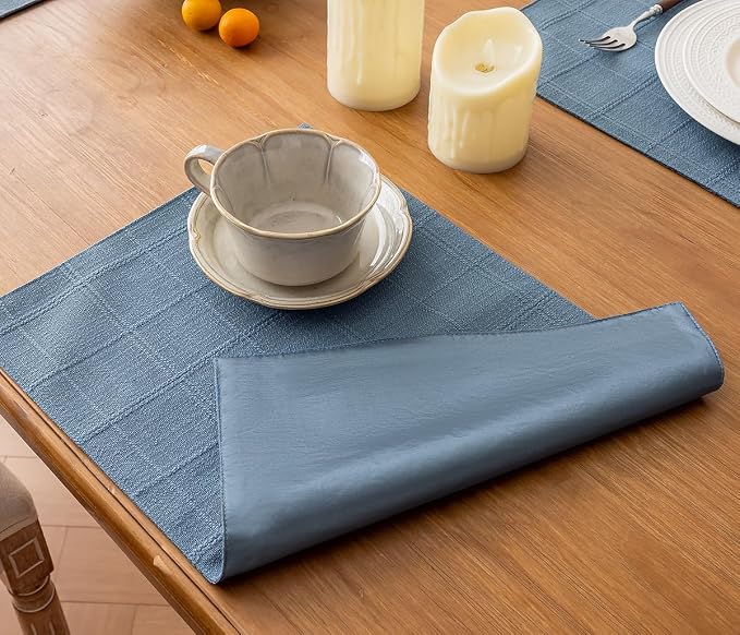 Linen Checked Placemats Set of 4, Machine Washable, Thick Textured Farmhouse - Image 6