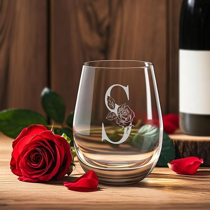 Valentines Day Gifts for Her, Gifts for Women Her Friend Mom Grandma Wife Sister Bridesmaid Nurse, Birthday Galentines Mothers Day Christmas, Personalized Initial Customized Wine Glasses 18OZ(S)