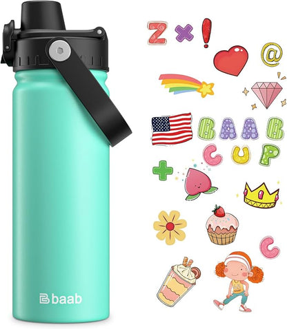 baab 18oz Kids Insulated Water Bottle 18/8 Stainless Steel Kids Cup 1 Pack | by baabKidWatterBottle