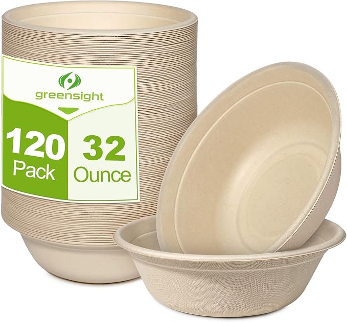 greensight 32oz Large Paper Bowls, 120 Pack Compostable Disposable | by greensight