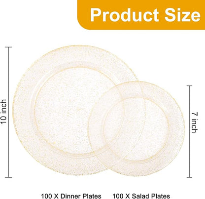 200 Pcs Gold Glitter Plastic Plates - Image 3