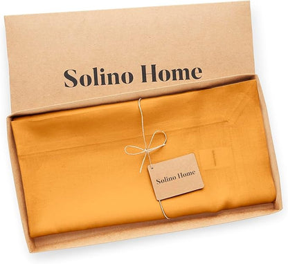 Solino Home Linen Tablecloth 52 x 52 Inch - 100% Pure Linen Tangerine Yellow Square Tablecloth - Fete, Machine Washable Table Throw for Spring