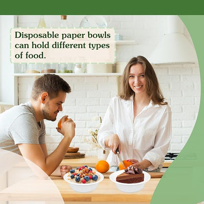 Zddaoole 200 Pack 12 OZ Compostable Disposable White Paper Bowls, Natural - Image 7