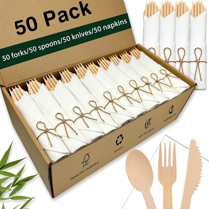 Pre Rolled Bamboo Silverware Set by Unknown